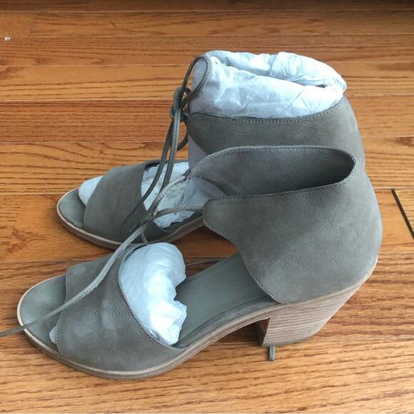 EILEEN FISHER Dove Gray Suede Leather Block Heel Tie Sandals, Women’s Size 8 - Picture 6 of 8